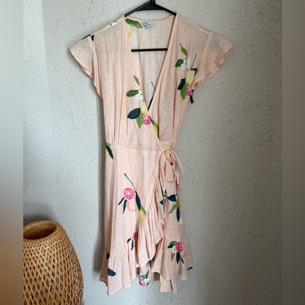 Rails Pink Grapefruit Linen Wrap Dress